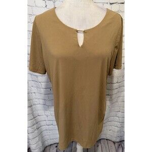 Susan Graver QVC keyhole neckline Top Blouse with a decorative metal bar Medium